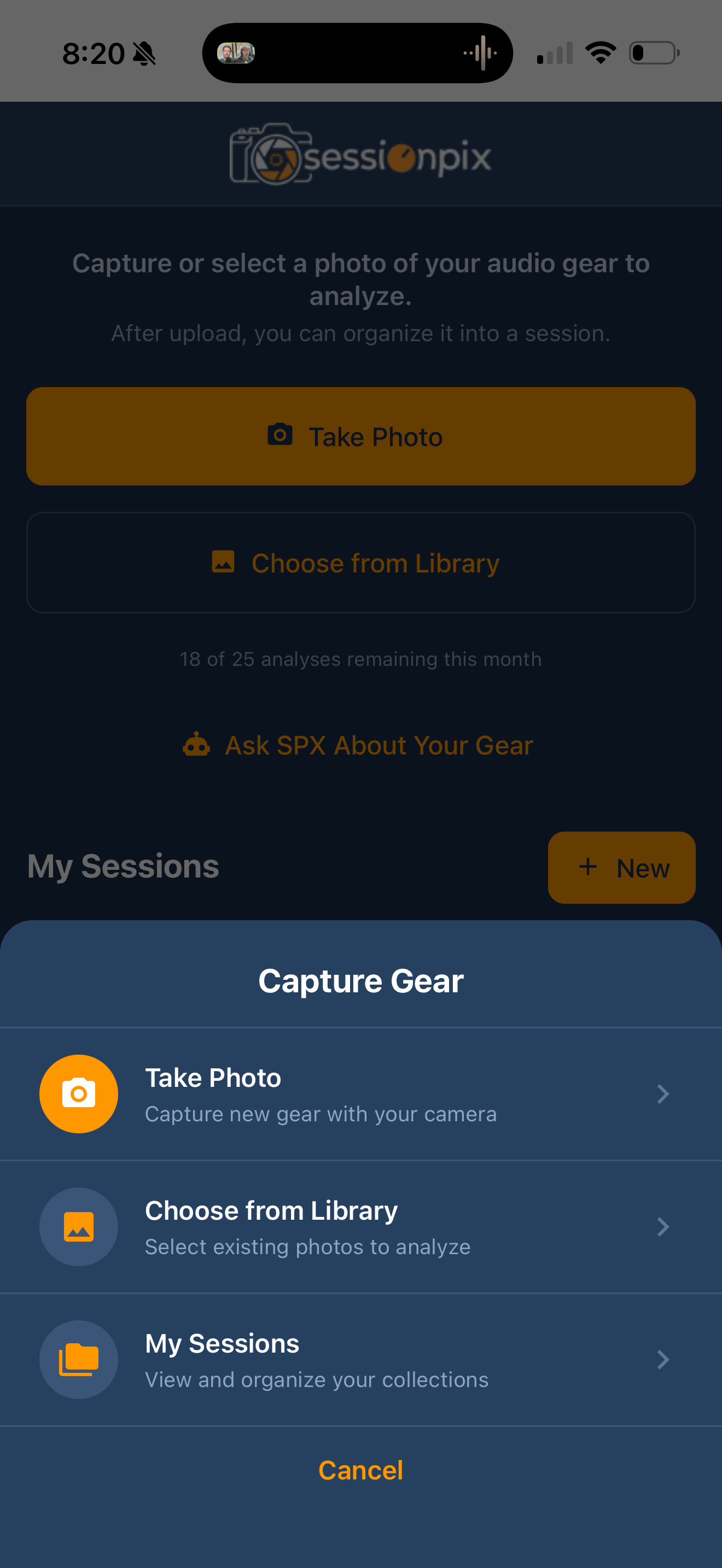 sessionpix capture screen